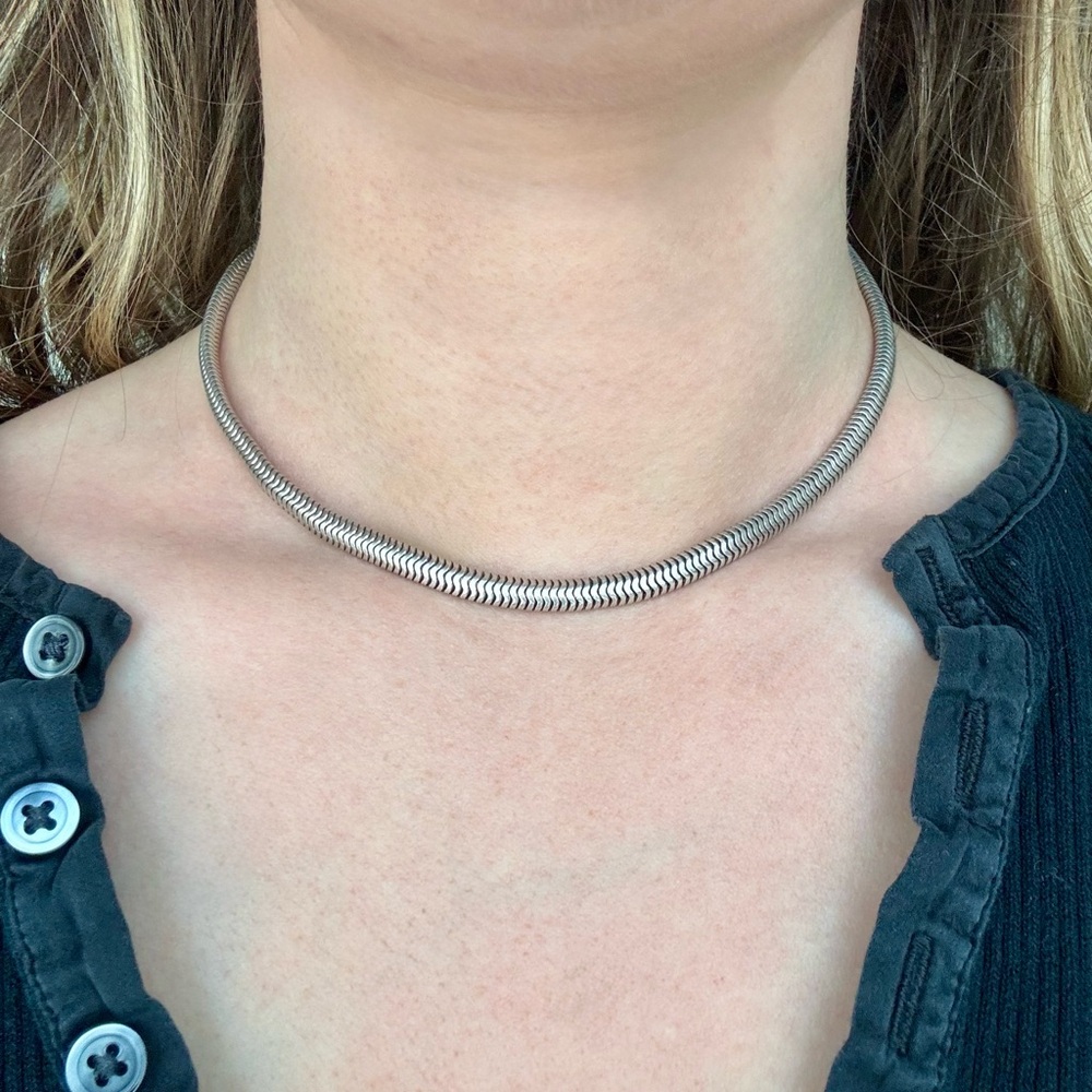 Vintage Forstner Thick Sterling 925 Silver Snake Choker Necklace